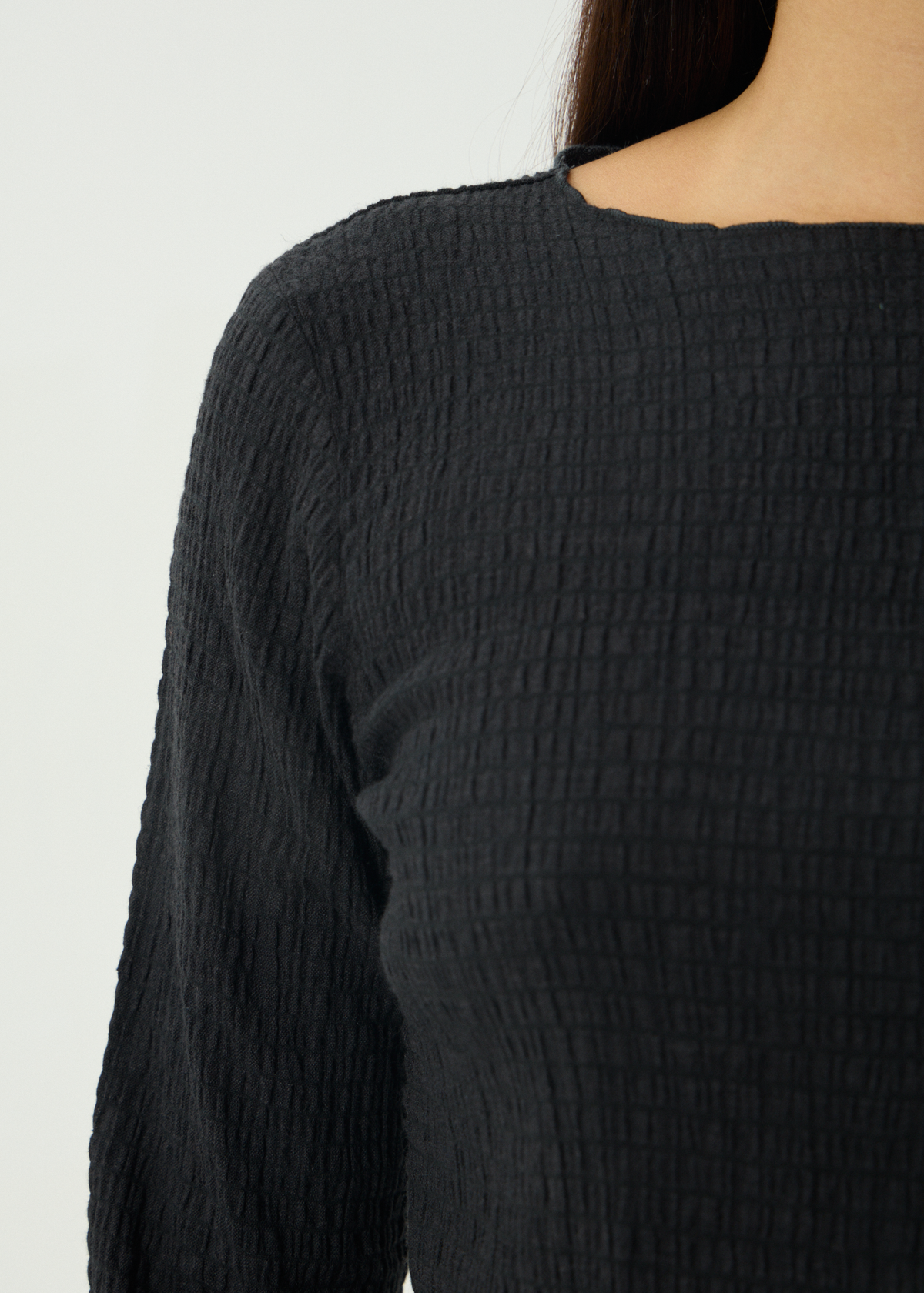 AFENDS Womens Focus - Seersucker Long Sleeve Top - Black