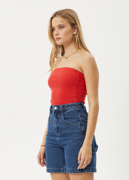 AFENDS Womens Jamie - Rib Tube Top - Tomato