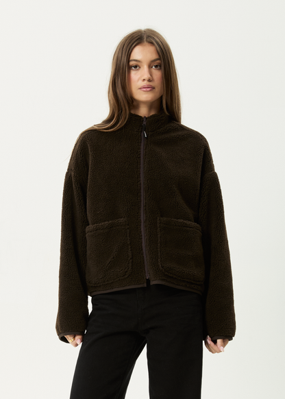AFENDS Womens Berlin - Reversible Polar Fleece Jacket - Coffee