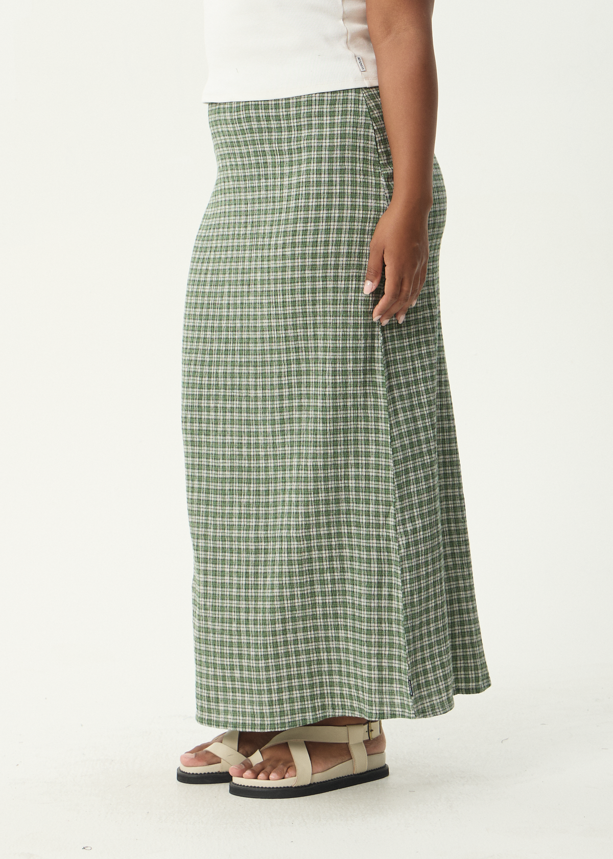 AFENDS Womens Lita - Seersucker Maxi Skirt - Base Deep Green Check