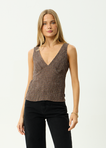AFENDS Womens Giselle - Seersucker Top - Coffee