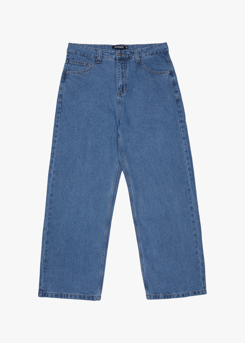 AFENDS Mens Pablo - Denim Baggy Jean - Worn Blue