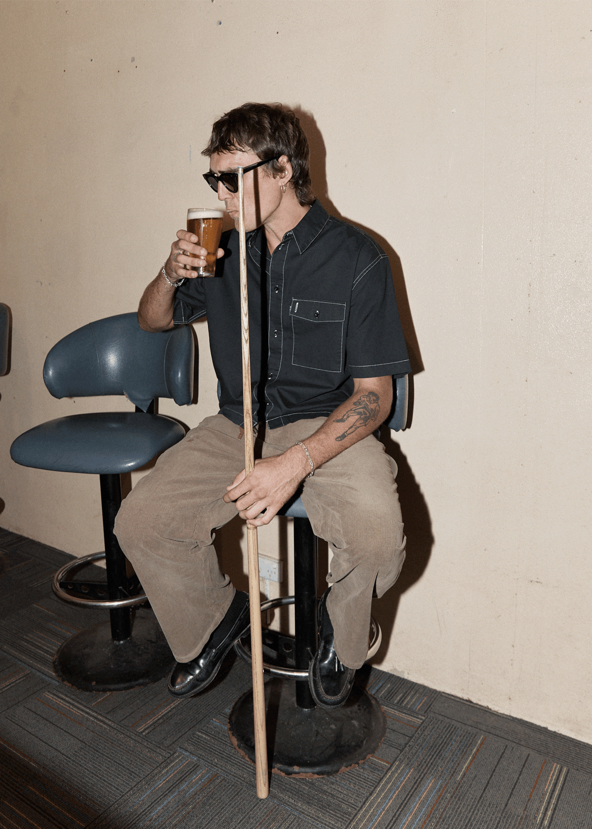 AFENDS Mens Welcome Back - Corduroy Baggy Pant - Fossil