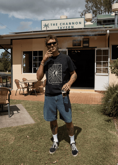AFENDS Mens World Wide - Boxy Tee - Stone Black
