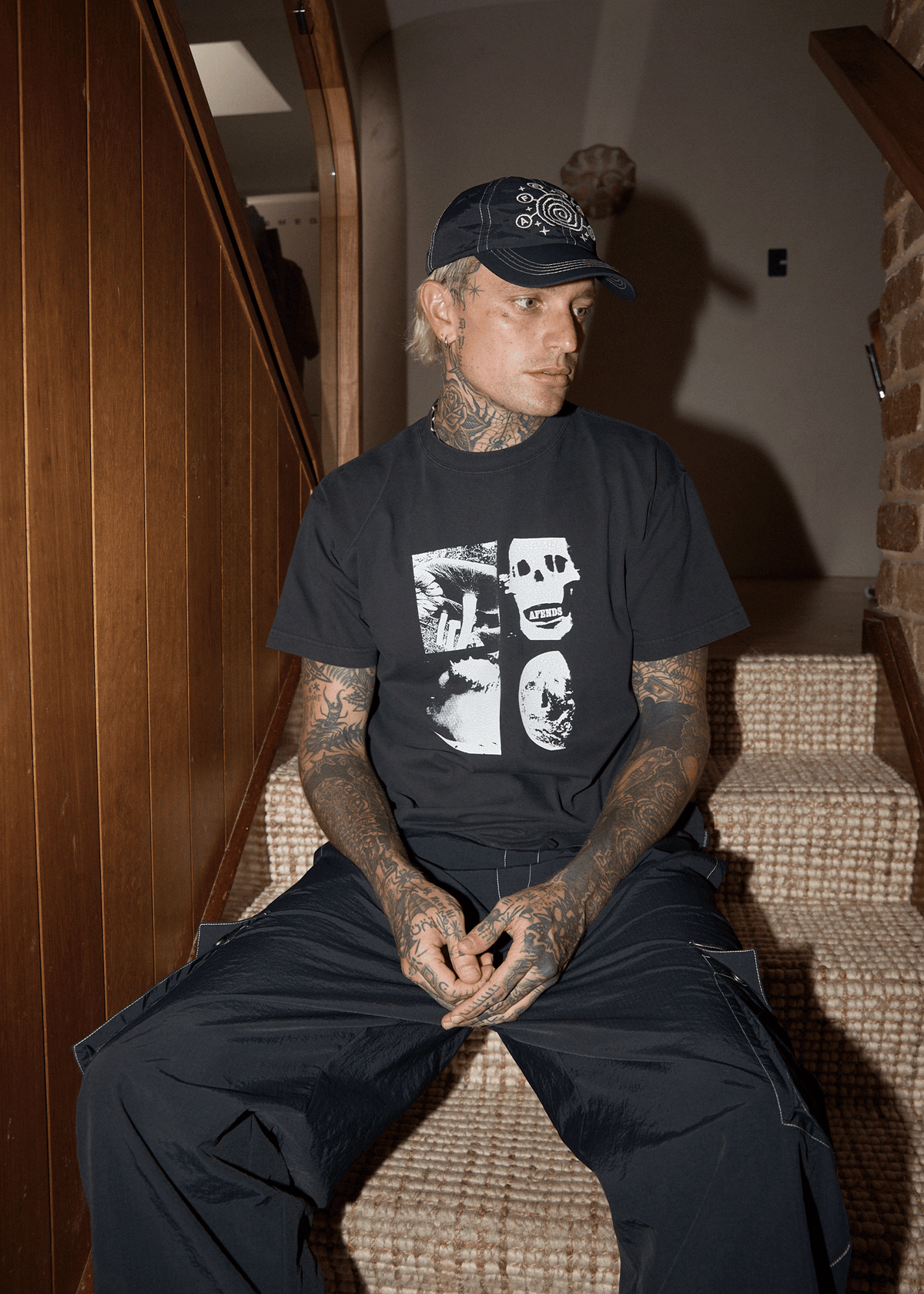 AFENDS Mens New And Clear - Heavyweight Boxy Tee - Stone Black