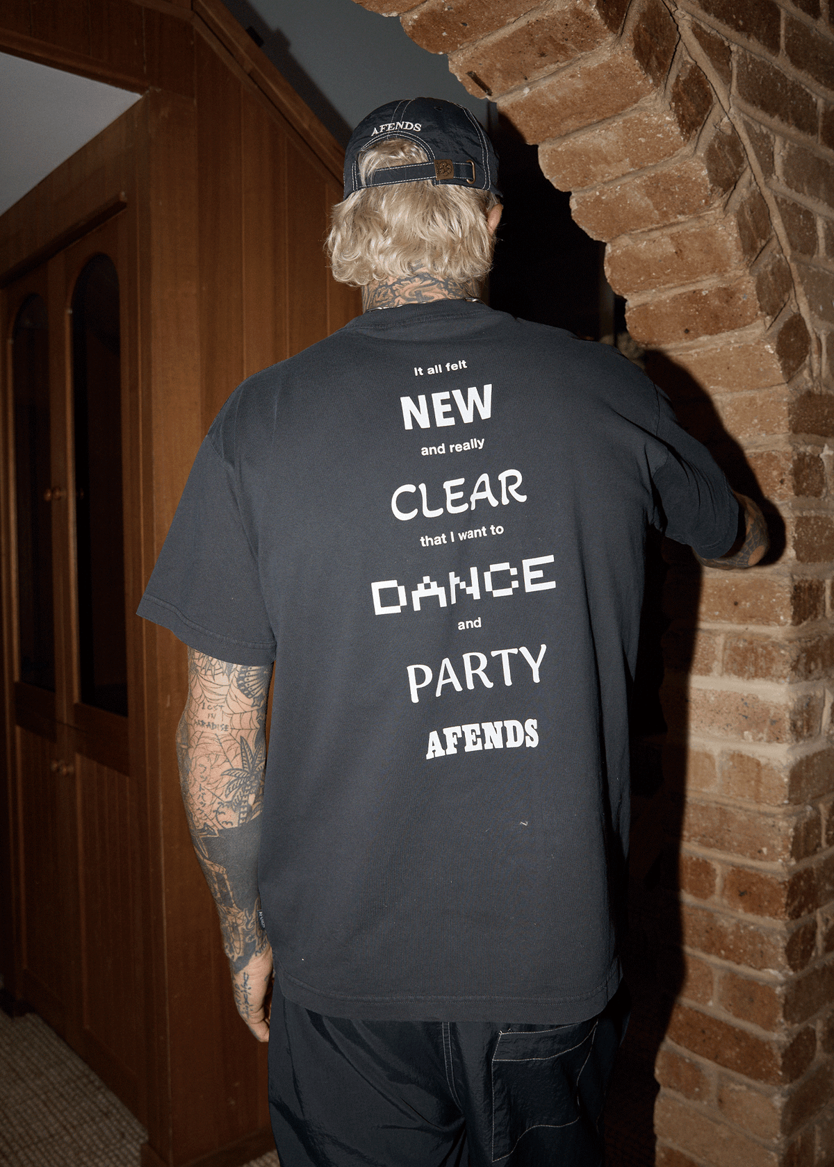AFENDS Mens New And Clear - Heavyweight Boxy Tee - Stone Black