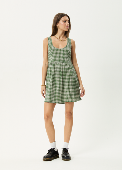 AFENDS Womens Jesse - Seersucker Mini Dress - Deep Green Check