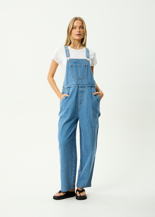 AFENDS Womens Louis - Denim Oversized Overalls - Worn Blue