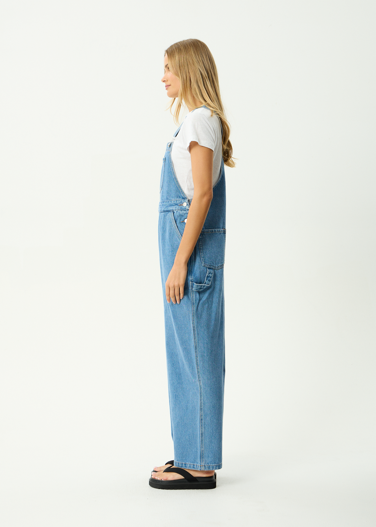 AFENDS Womens Louis - Denim Oversized Overalls - Worn Blue