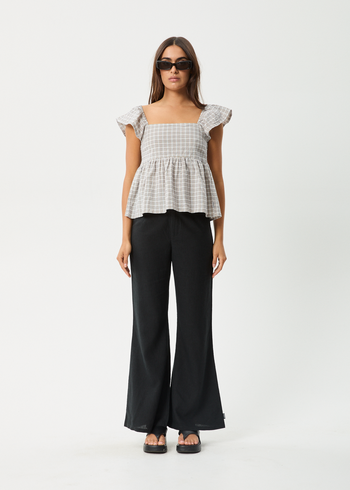 AFENDS Womens Drew - Seersucker Top - Taupe Check