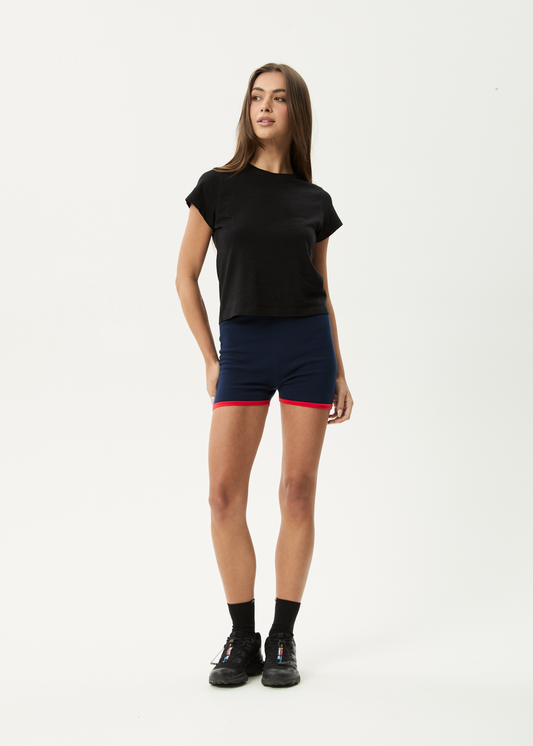 AFENDS Womens Set Fire - Knit Short - Navy / Tomato