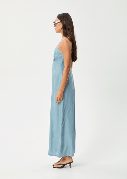 AFENDS Womens Delia - Cupro Maxi Dress - Ether Blue