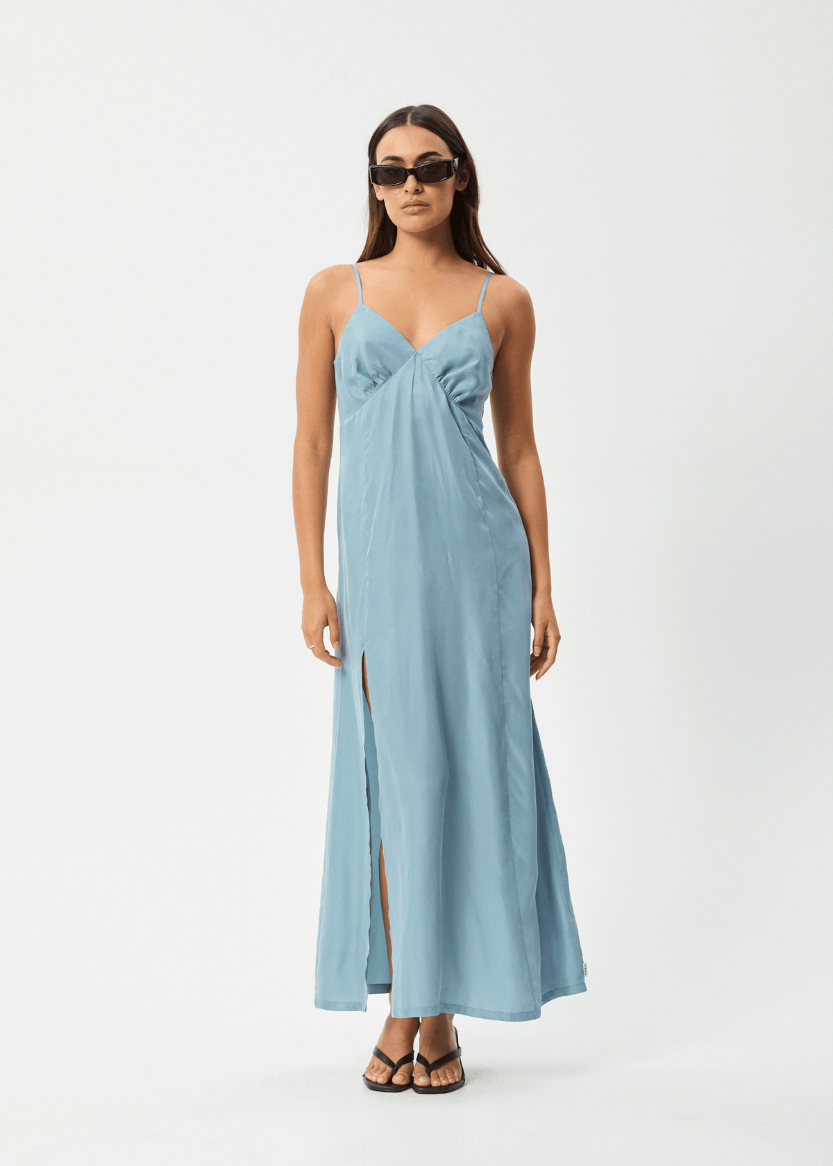 AFENDS Womens Delia - Cupro Maxi Dress - Ether Blue