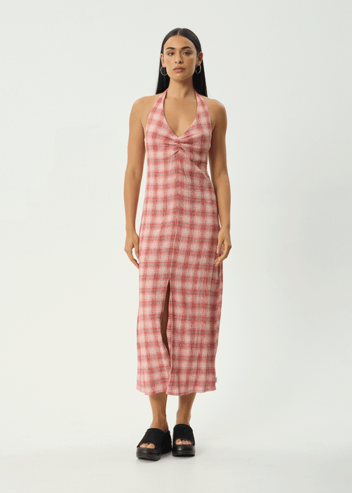 AFENDS Womens Andy - Seersucker Maxi Dress - Red Check