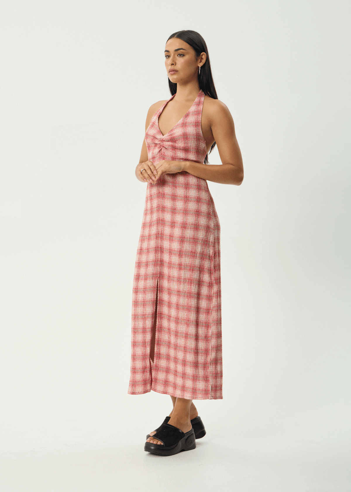AFENDS Womens Andy - Seersucker Maxi Dress - Red Check