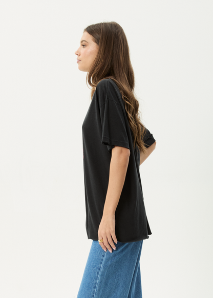 AFENDS Womens Cosmic Cow - Oversized Tee - Stone Black