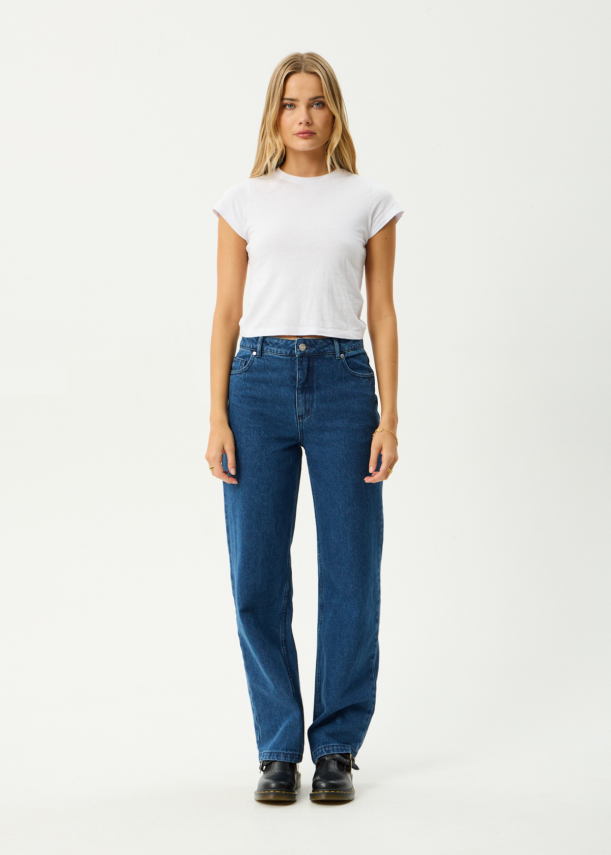 AFENDS Womens Leila - Straight Leg Jean - Authentic Blue