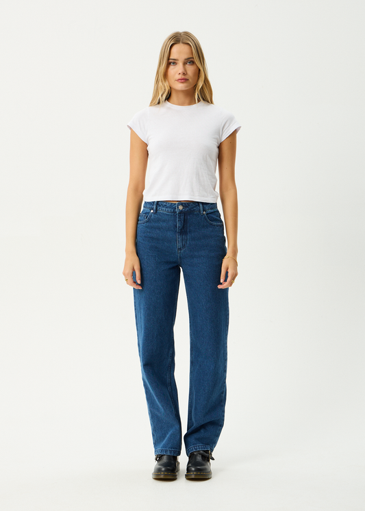 AFENDS Womens Leila - Straight Leg Jean - Authentic Blue
