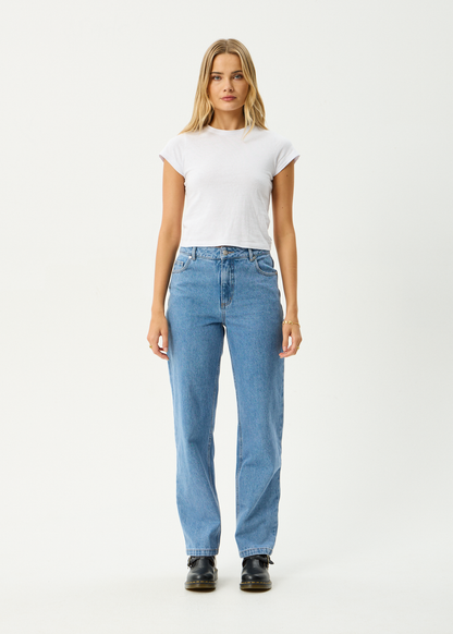 AFENDS Womens Leila - Straight Leg Jean - Worn Blue