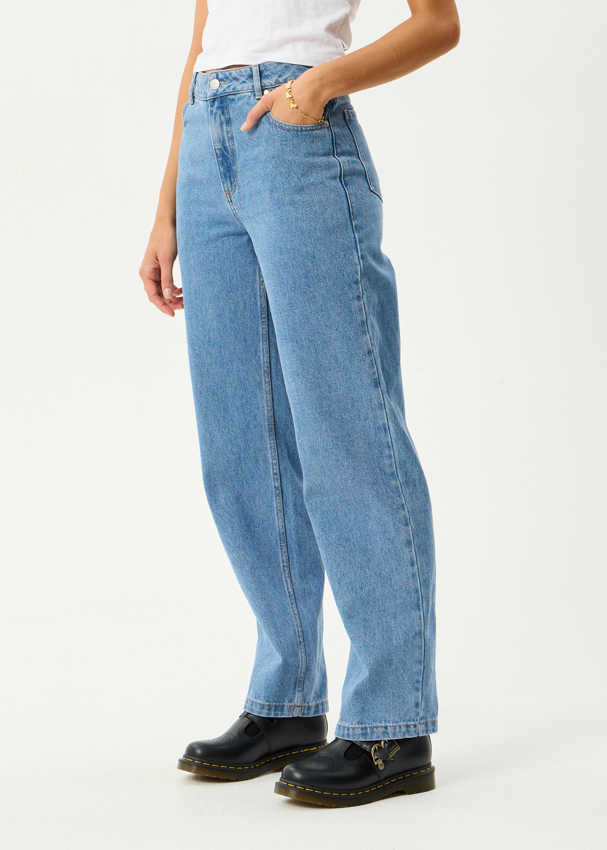 AFENDS Womens Leila - Straight Leg Jean - Worn Blue