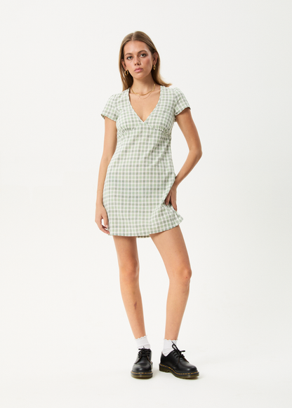 AFENDS Womens Leo - Seersucker Mini Dress - Green / White
