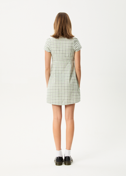 AFENDS Womens Leo - Seersucker Mini Dress - Green / White