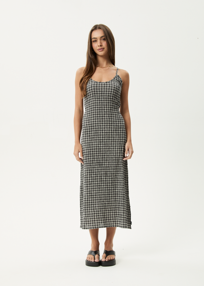 AFENDS Womens Rumi - Seersucker Midi Dress - Steel Check