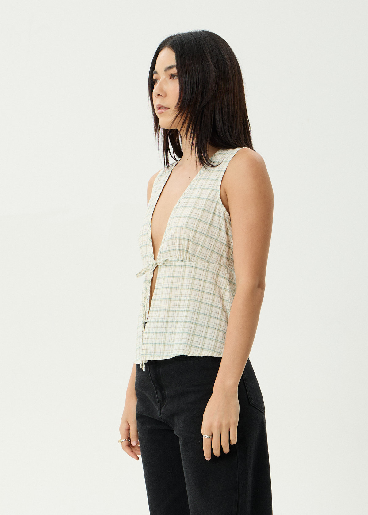 AFENDS Womens Legacy - Seersucker Sleeveless Top - Boa Check