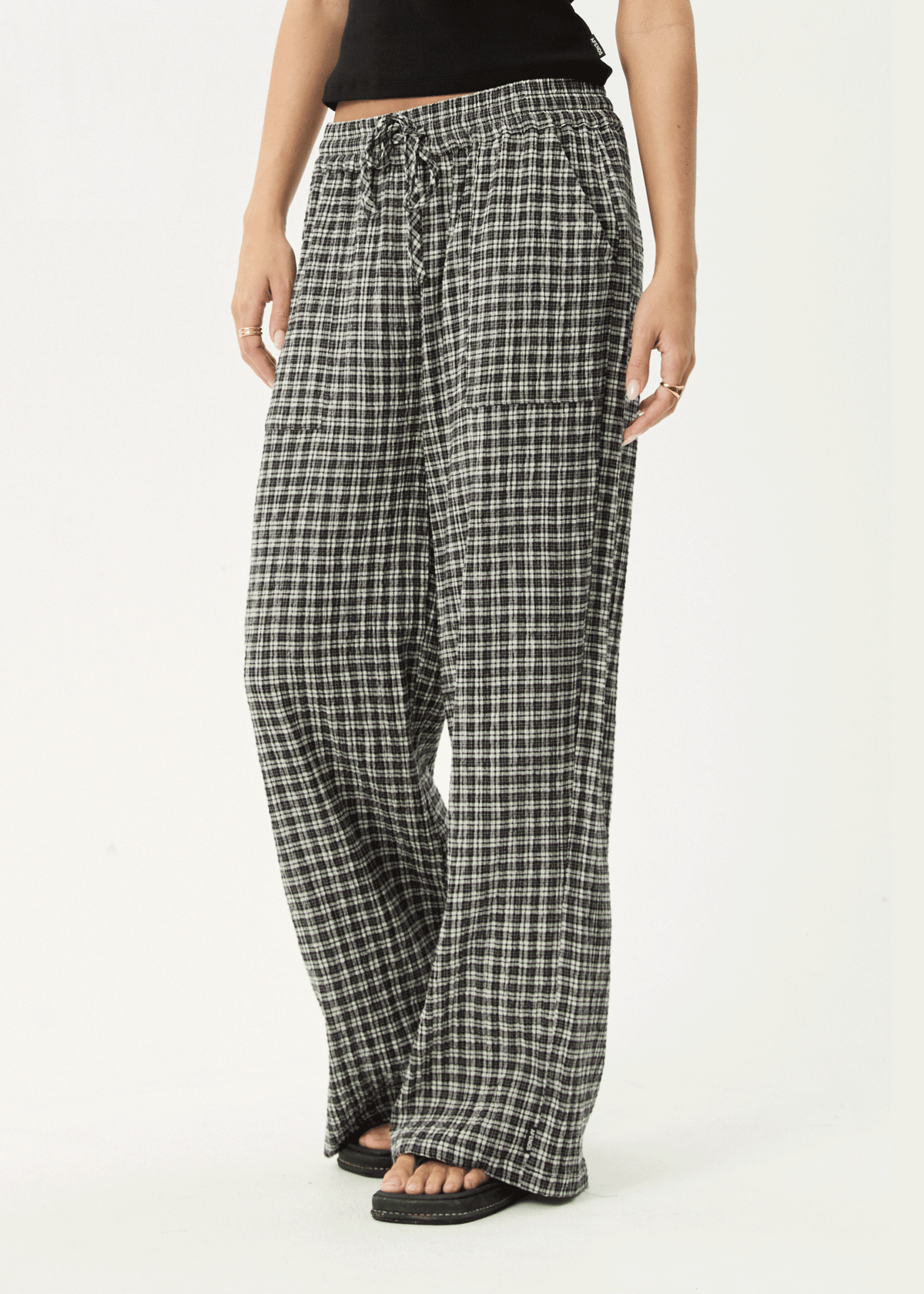 AFENDS Womens Asta - Seersucker Wide Leg Pant - Steel Check