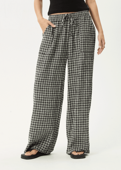 AFENDS Womens Asta - Seersucker Wide Leg Pant - Steel Check