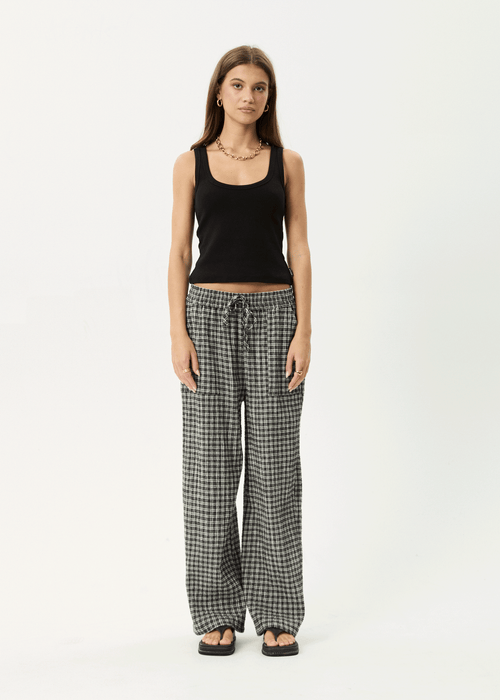 AFENDS Womens Asta - Seersucker Wide Leg Pant - Steel Check