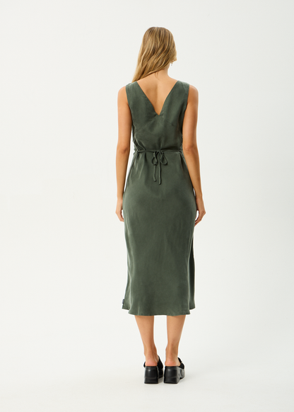 AFENDS Womens Gia - Cupro Maxi Dress - Deep Green