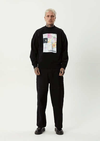 AFENDS Mens Sadworld - Crew Neck Jumper - Black