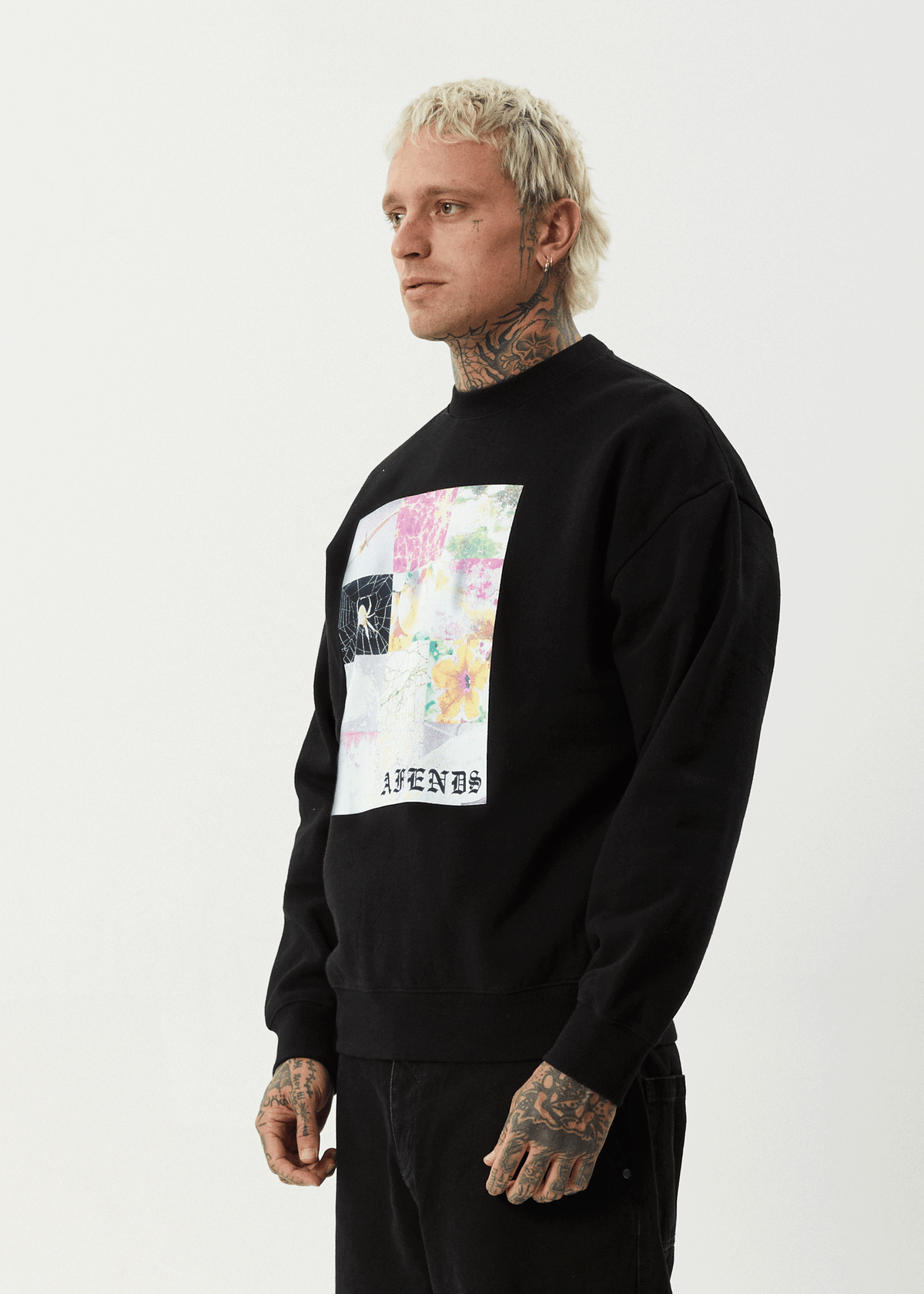 AFENDS Mens Sadworld - Crew Neck Jumper - Black