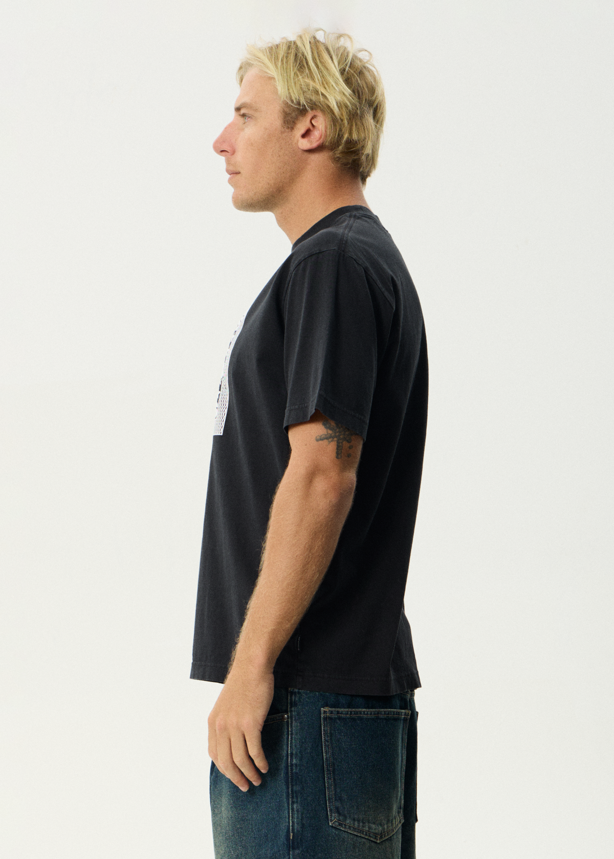 AFENDS Mens Painter - Retro Tee - Stone Black