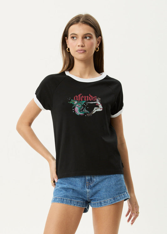 AFENDS Womens Catch And Release - Raglan Tee - Black