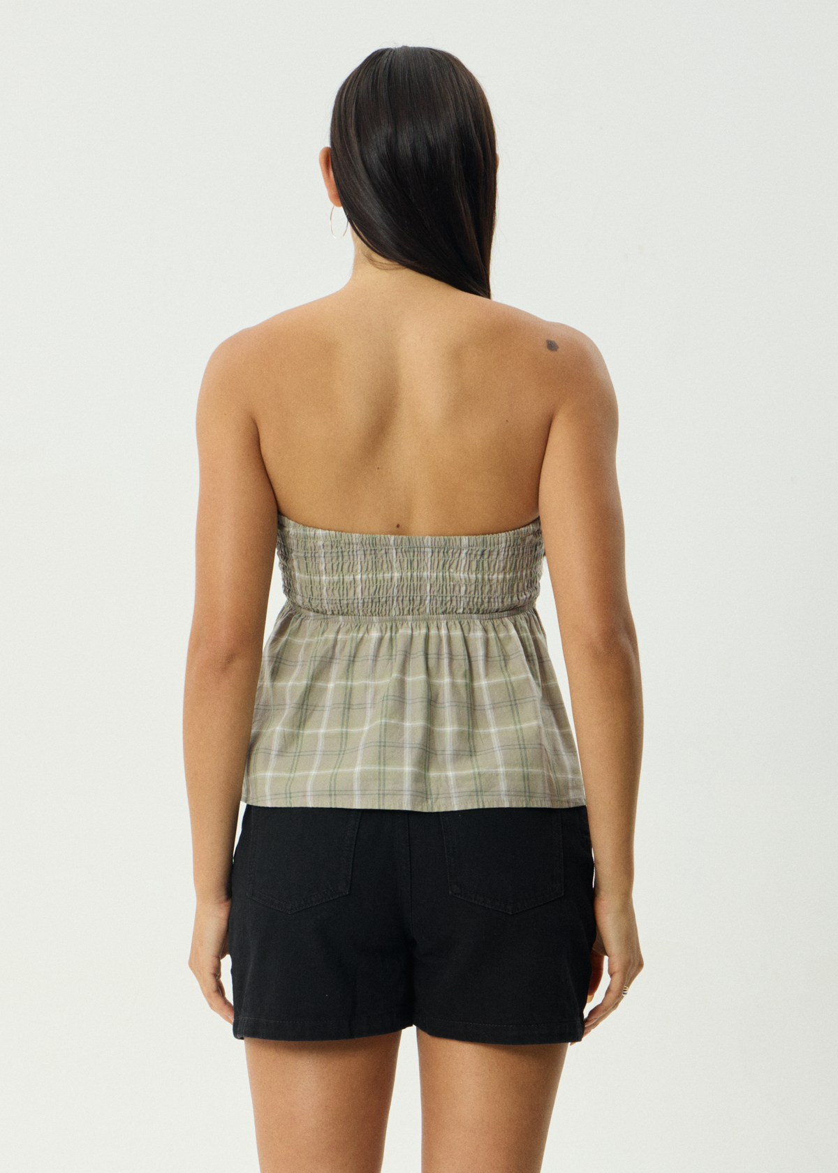 AFENDS Womens Scout - Check Strapless Top - Olive Check