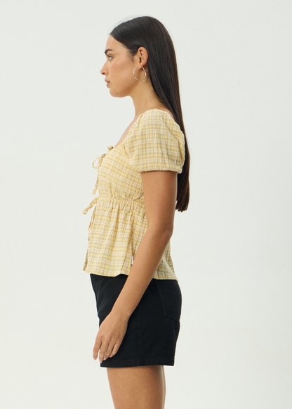 AFENDS Womens Sunday - Seersucker Top - Lemon Check