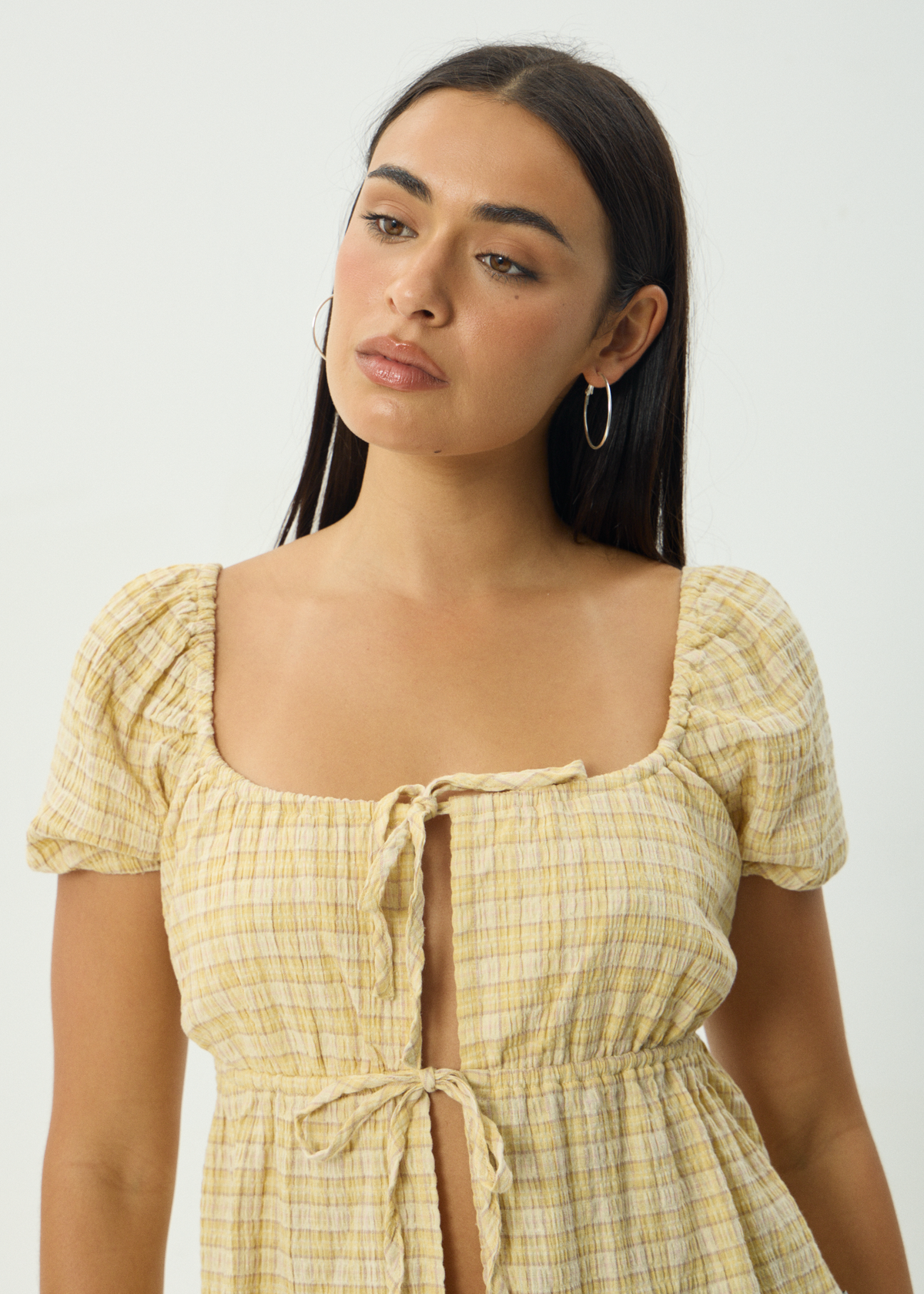 AFENDS Womens Sunday - Seersucker Top - Lemon Check