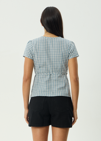 AFENDS Womens Evans - Check Wrap Top - Overcast Check