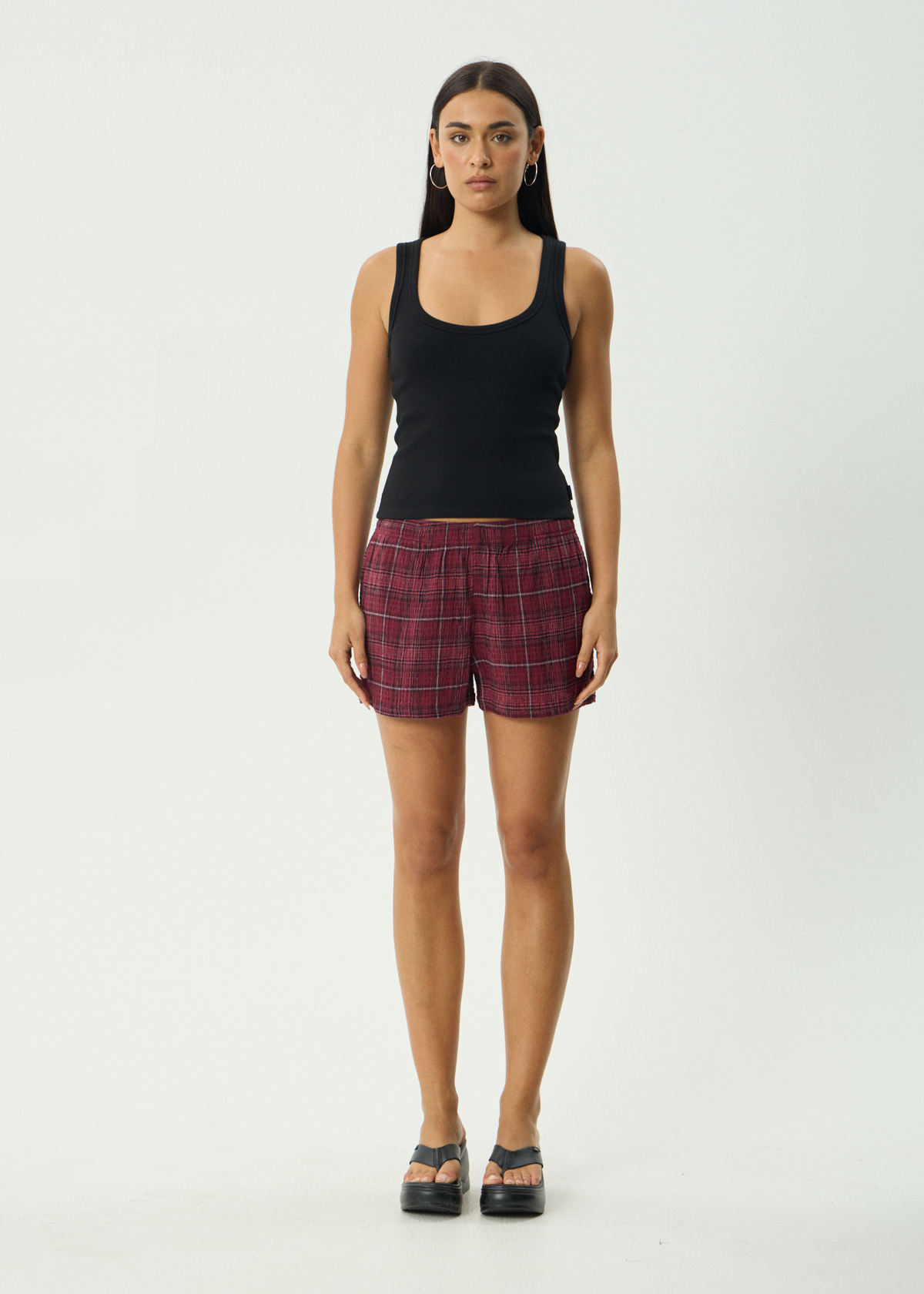 AFENDS Womens Eboni - Seersucker Short - Port Check