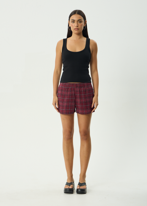 AFENDS Womens Eboni - Seersucker Short - Port Check