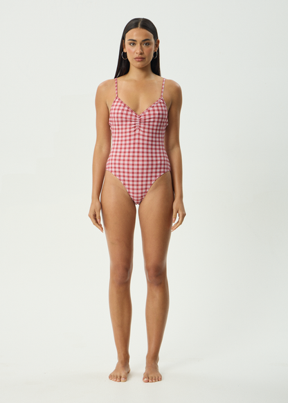 AFENDS Womens Base - One Piece - Burgundy Check