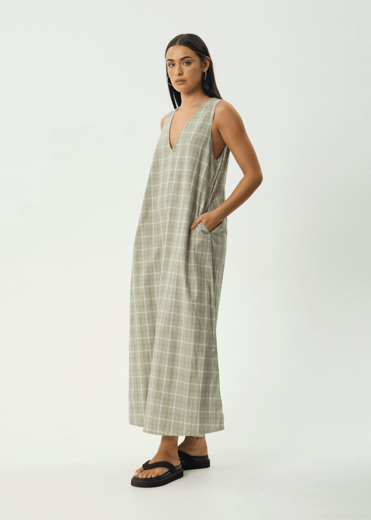 AFENDS Womens Scout - Maxi Dress - Olive Check