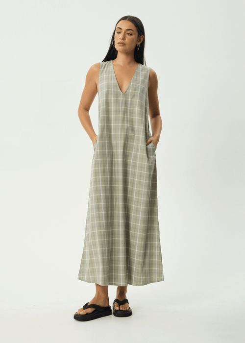 AFENDS Womens Scout - Maxi Dress - Olive Check