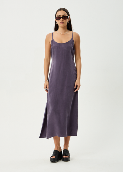 AFENDS Womens Valley - Cupro Midi Dress - Aubergine