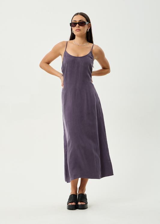 AFENDS Womens Valley - Cupro Midi Dress - Aubergine