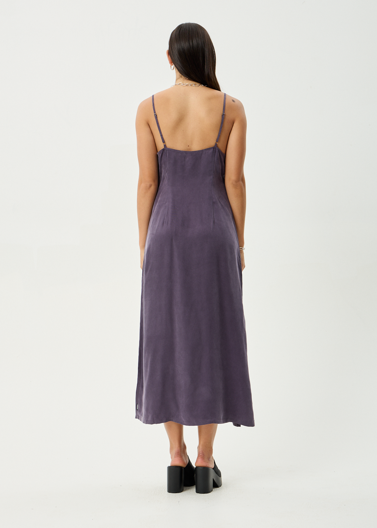 AFENDS Womens Valley - Cupro Midi Dress - Aubergine