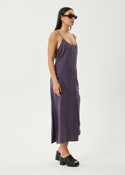 AFENDS Womens Valley - Cupro Midi Dress - Aubergine