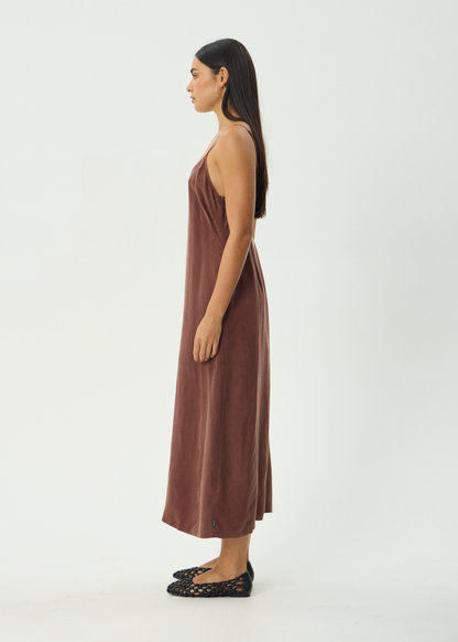 AFENDS Womens Valley - Cupro Midi Dress - Hazelnut